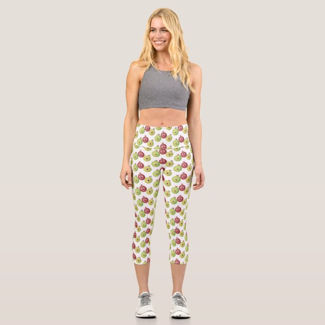 Cute gooseberry trio singing cartoon capri leggings (Front)