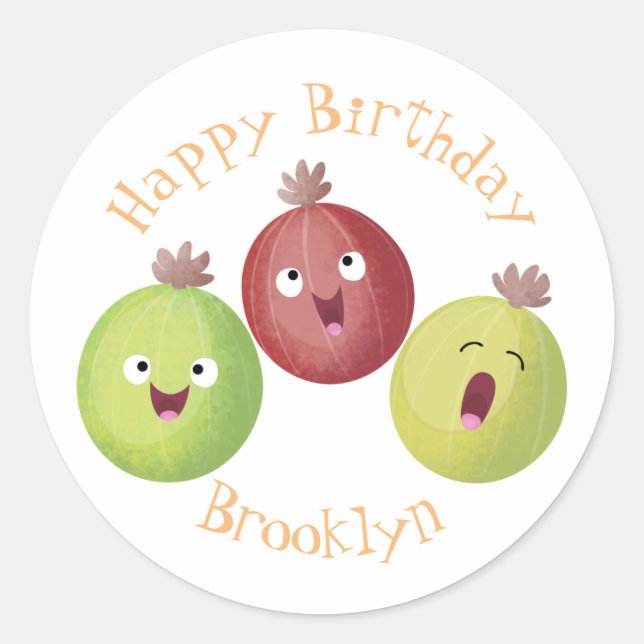 Cute gooseberry trio singing cartoon classic round classic round sticker (Front)