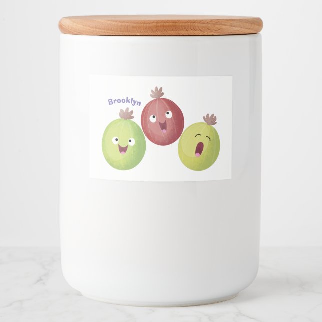 Cute gooseberry trio singing cartoon food label (Front)