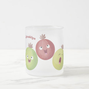 Cute gooseberry trio singing cartoon frosted glass coffee mug