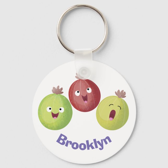 Cute gooseberry trio singing cartoon key ring (Front)