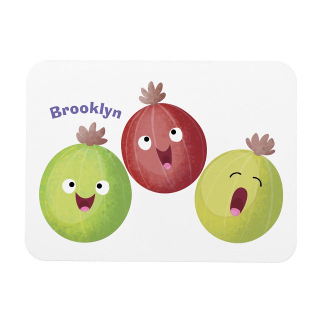 Cute gooseberry trio singing cartoon magnet (Horizontal)