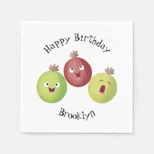 Cute gooseberry trio singing cartoon napkin