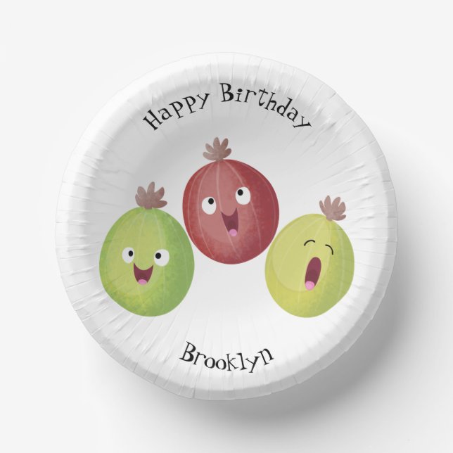 Cute gooseberry trio singing cartoon paper plate (Front)