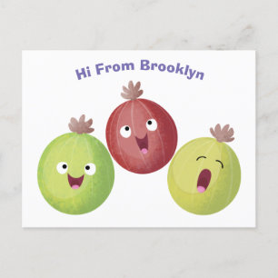 Cute gooseberry trio singing cartoon postcard