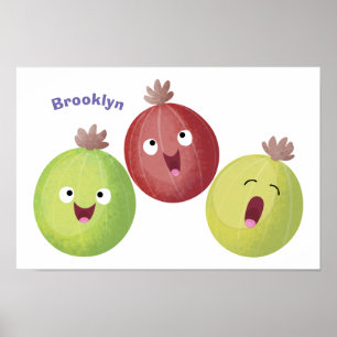 Cute gooseberry trio singing cartoon poster