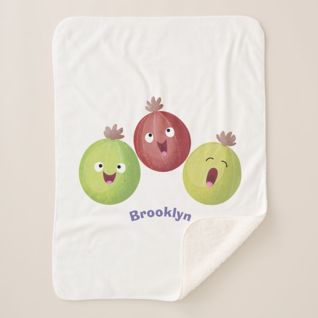 Cute gooseberry trio singing cartoon sherpa blanket (Front)
