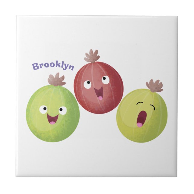 Cute gooseberry trio singing cartoon tile (Front)