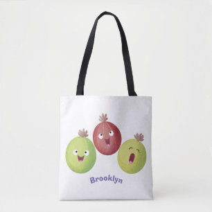 Cute gooseberry trio singing cartoon tote bag