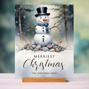 Cute Gorgeous Snowman Frosted Landscape Forest Acrylic Sign