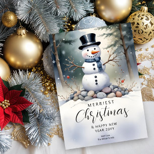 Cute Gorgeous Snowman Frosted Landscape Forest Holiday Card