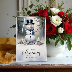 Cute Gorgeous Snowman Frosted Landscape Forest Medium Gift Bag