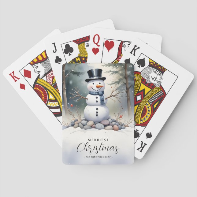 Cute Gorgeous Snowman Frosted Landscape Forest Playing Cards (Back)