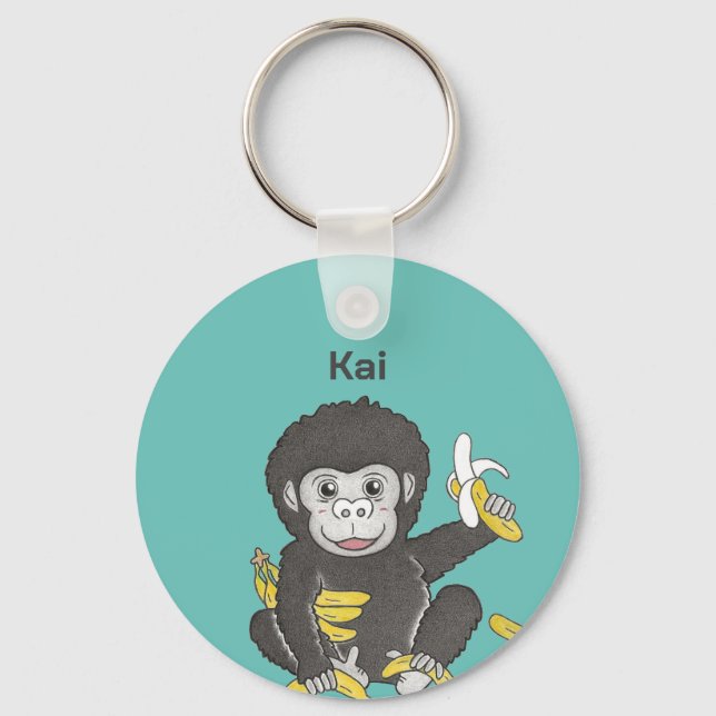 Cute Gorilla Animal Name Keychain (Front)
