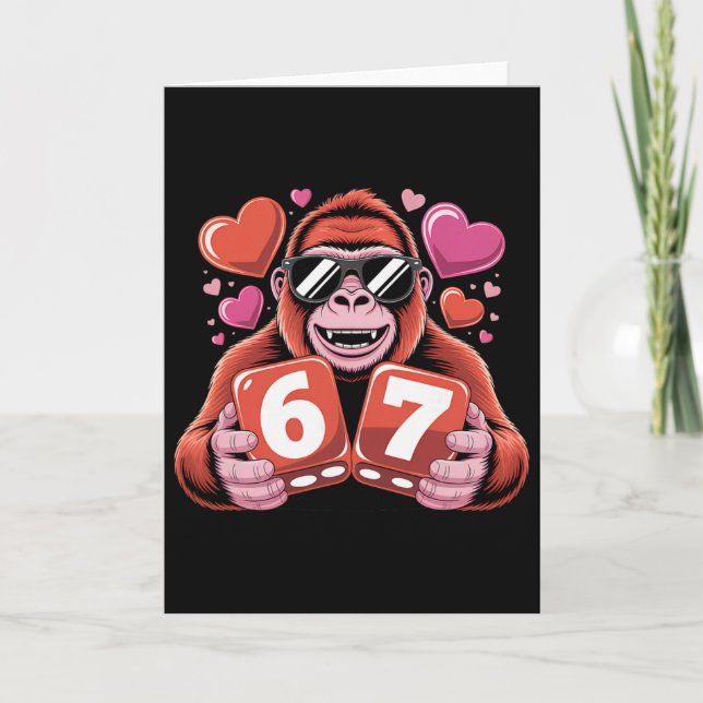 Cute Gorilla Six Seven With Hearts Romantic Design Card (Front)