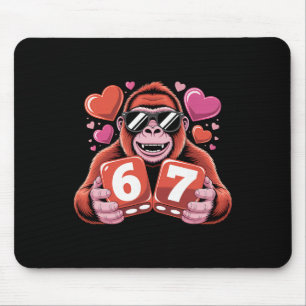 Cute Gorilla Six Seven With Hearts Romantic Design Mouse Mat