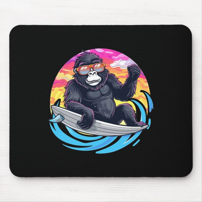 Cute Gorilla Surfing  Mouse Mat (Front)
