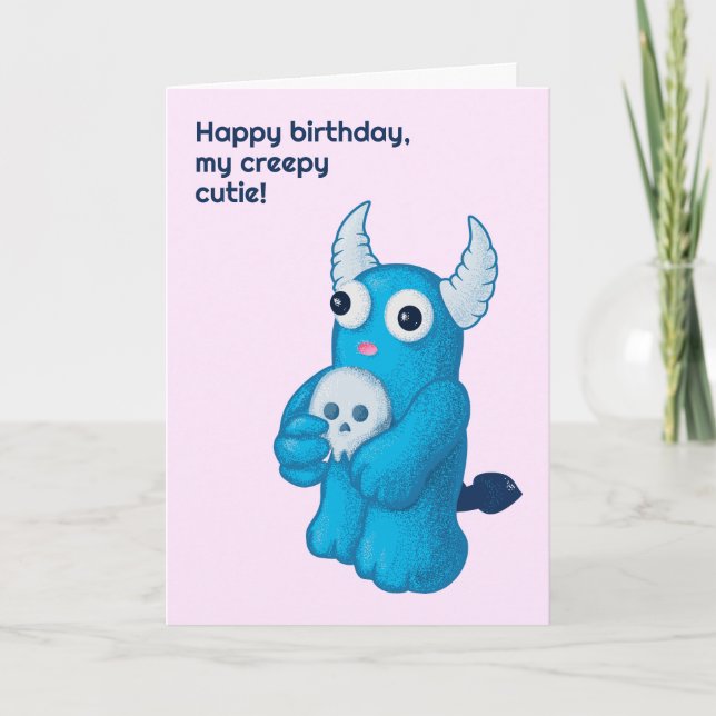 Cute Goth Birthday Wishes - Blue Demon Card (Front)