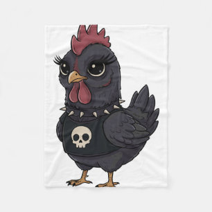 Cute Goth Chicken Emo Punk Rock Farm Animal Skull Fleece Blanket
