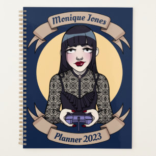 Cute Goth Gamer Girl Cartoon Drawing Name Year Planner