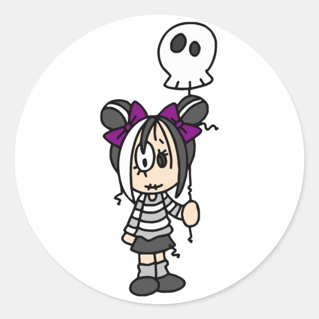 Cute Goth Girl Classic Round Sticker (Front)