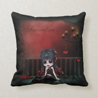 Cute Goth Girl Hearts & Candles Romance Cushion
