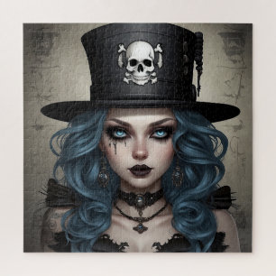 Cute Goth Girl in Top Hat Jigsaw Puzzle
