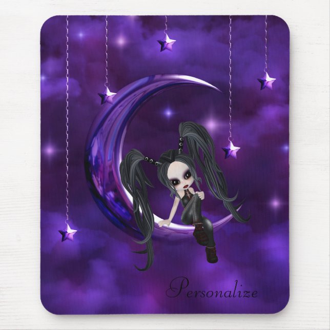 Cute Goth Girl on Hanging Moon Mousepad (Front)