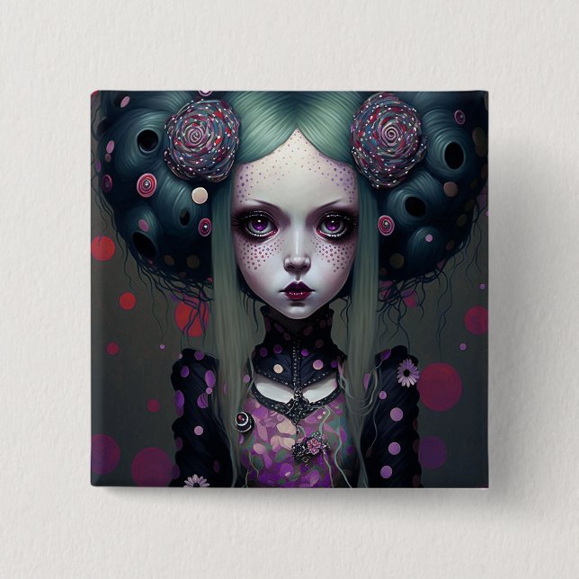 Cute Goth Girl Purple Black Fantasy Art 15 Cm Square Badge (Front)