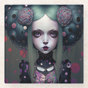 Cute Goth Girl Purple Black Fantasy Art Glass Coaster