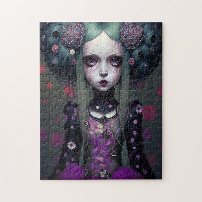 Cute Goth Girl Purple Black Fantasy Art Jigsaw Puzzle (Vertical)