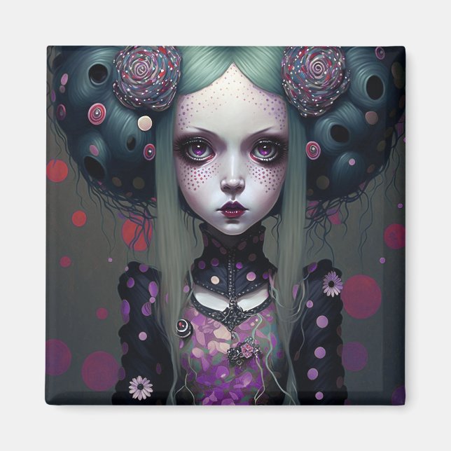 Cute Goth Girl Purple Black Fantasy Art Magnet (Front)