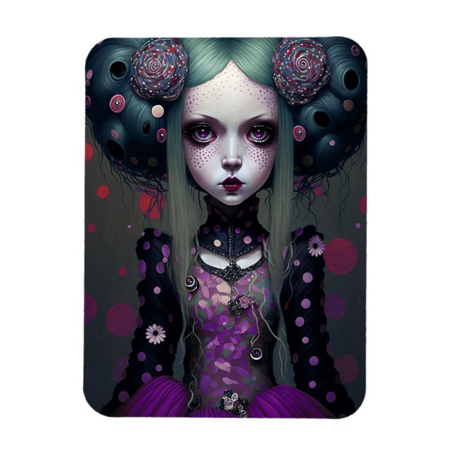 Cute Goth Girl Purple Black Fantasy Art Magnet (Vertical)