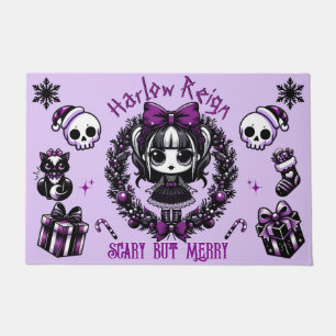 Cute Goth Girl Purple & Black Gothic Christmas Doormat