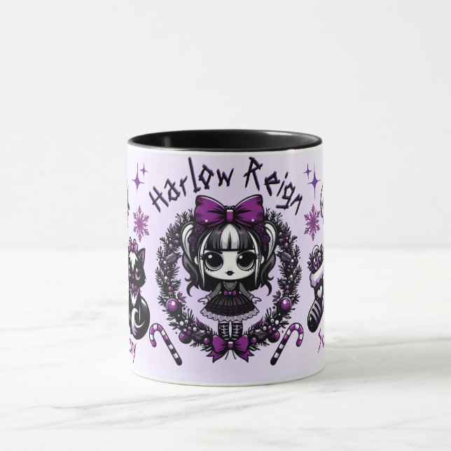 Cute Goth Girl Purple & Black Gothic Christmas Mug (Center)