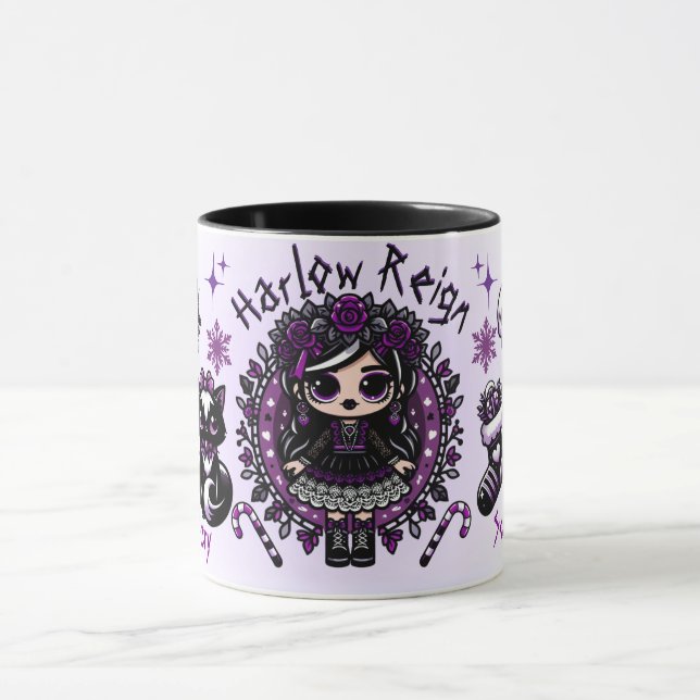Cute Goth Girl Purple & Black Gothic Christmas Mug (Center)
