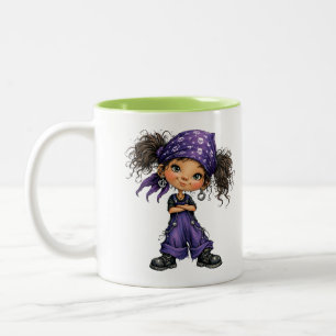 Cute Goth Girl Purple Outfit Cartoon Art Two-Tone Coffee Mug