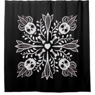 Cute goth kawaii funny skull Harajuku Black Shower Curtain