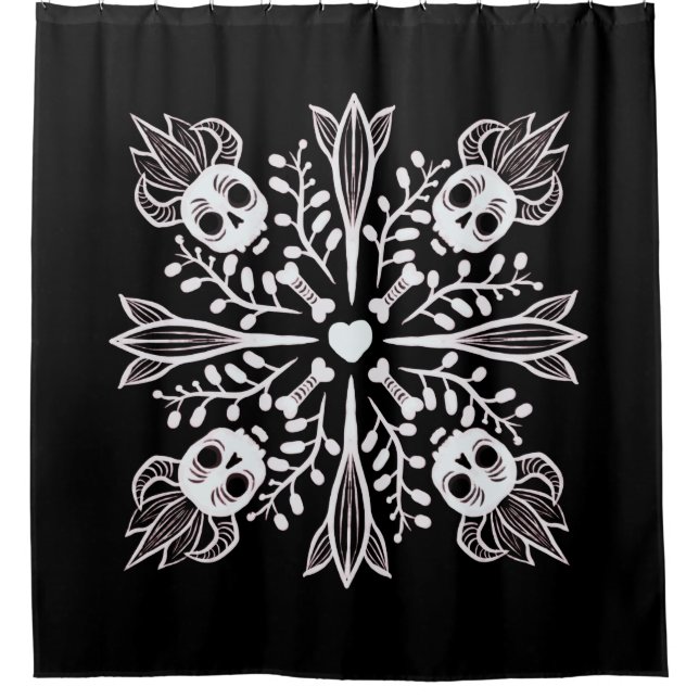 Cute goth kawaii funny skull Harajuku Black Shower Curtain (Front)