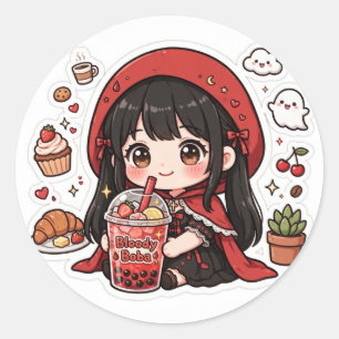 Cute Goth Little Red Riding Hood Boba Tea Hellowee Classic Round Sticker