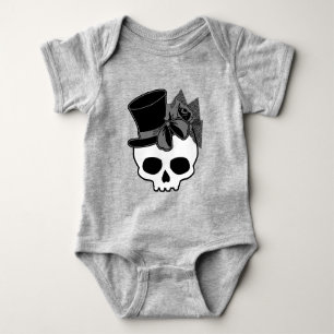 Cute Goth Skull With Top Hat Rose Bow