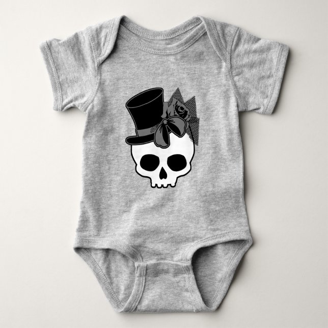 Cute Goth Skull With Top Hat Rose Bow (Front)