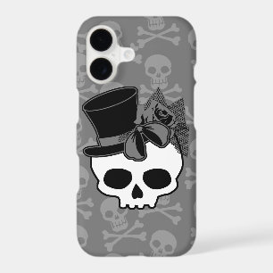 Cute Goth Skull With Top Hat Rose Bow