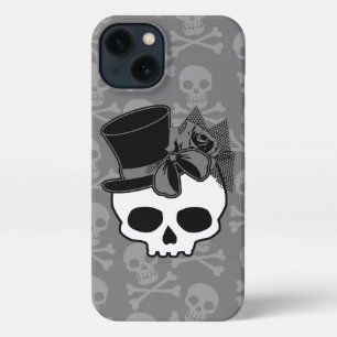 Cute Goth Skull With Top Hat Rose Bow iPhone 13 Case