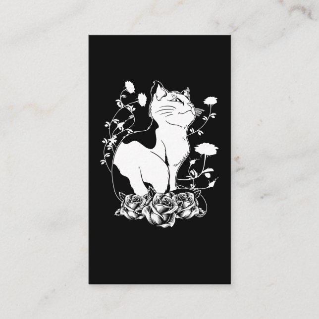 Cute Gothic Cat Roses Pastel Goth Kitten Business Card (Front)