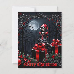 Cute Gothic Christmas Elf. Holiday Card