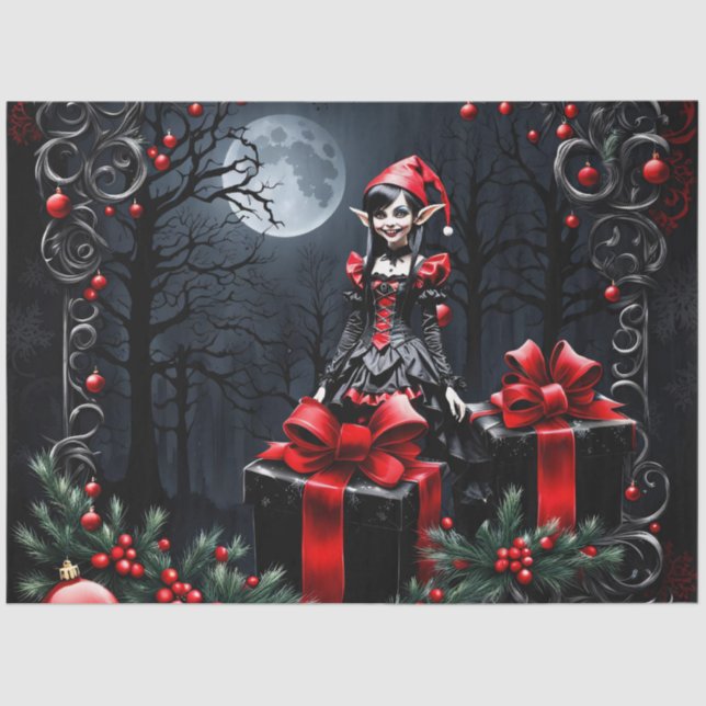 Cute Gothic Christmas Elf.  Tissue Paper (Front)