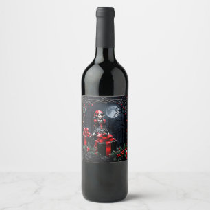 Cute Gothic Christmas Elf. Wine Label
