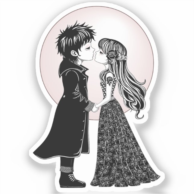 Cute Gothic Emo Kids Kiss Valentine's Day  (Front)