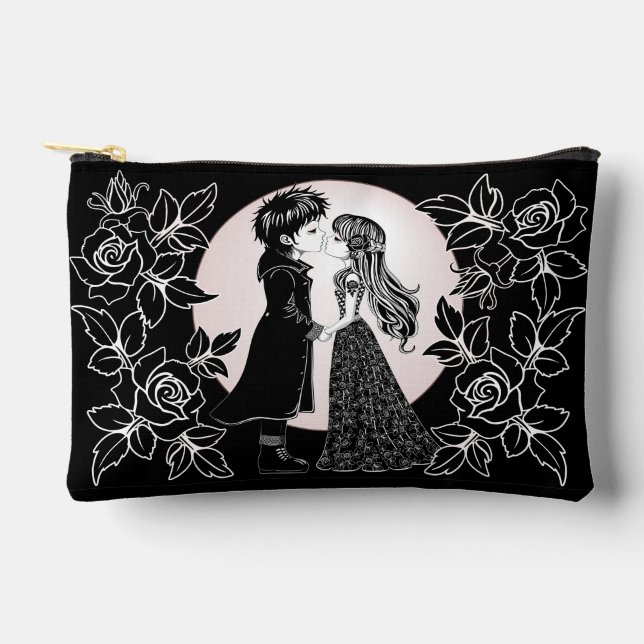 Cute Gothic Emo Kids Kiss Valentine's Day  Accessory Pouch (Front)